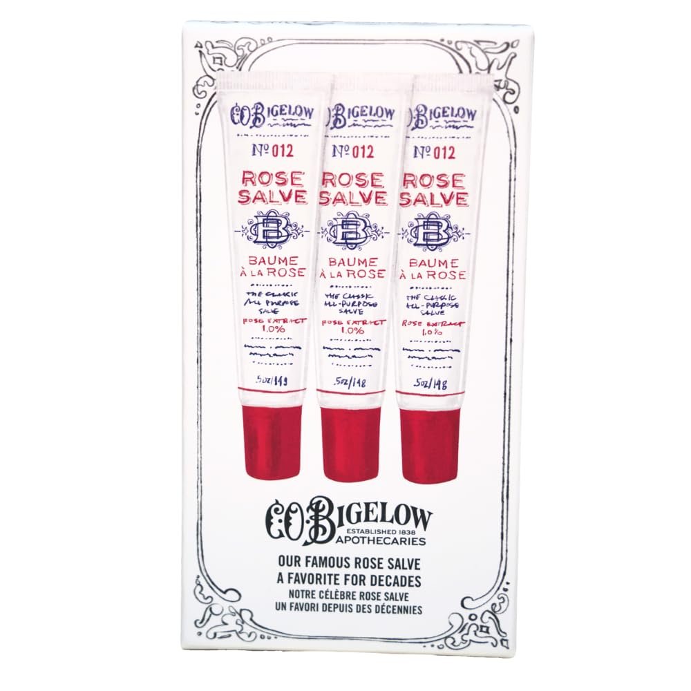 C.O. Bigelow Rose Salve Tubes, Pack of 3 - All Purpose Lip Balm & Skin Moisturizer, 0.5 oz Each Avelisse