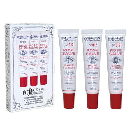 C.O. Bigelow Rose Salve Tubes, Pack of 3 - All Purpose Lip Balm & Skin Moisturizer, 0.5 oz Each Avelisse