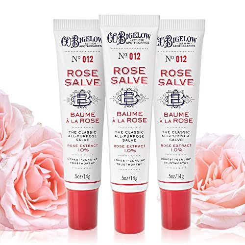 C.O. Bigelow Rose Salve Tubes, Pack of 3 - All Purpose Lip Balm & Skin Moisturizer, 0.5 oz Each Avelisse