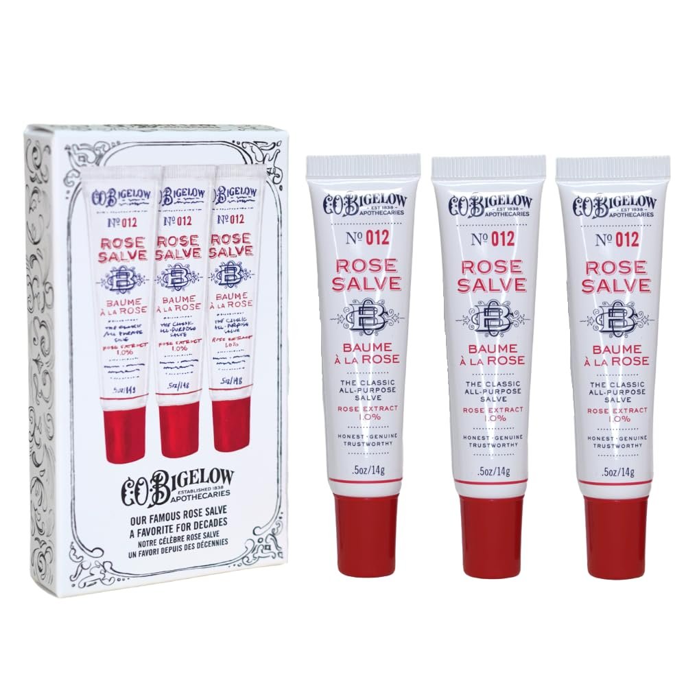 C.O. Bigelow Rose Salve Tubes, Pack of 3 - All Purpose Lip Balm & Skin Moisturizer, 0.5 oz Each Avelisse