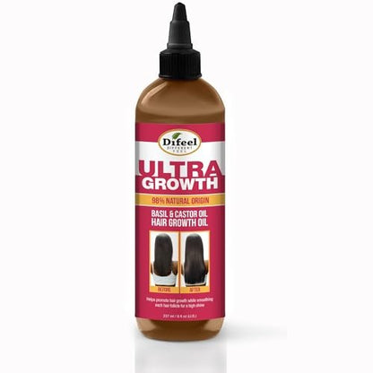 Difeel Ultra Growth Basil & Castor Hair Growth Oil - 8 oz. for Thicker, Stronger Hair