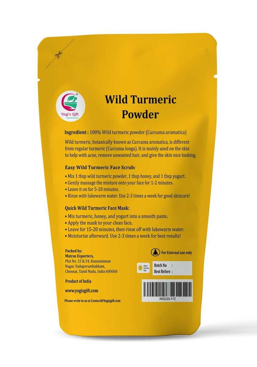 100% Pure Wild Turmeric Powder for Face & Skin – Kasturi Manjal (Curcuma Aromatica) – 8 oz (227g) – Promotes Glowing Skin – Yogi's Gift - görsel 3