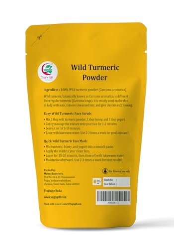 100% Pure Wild Turmeric Powder for Face & Skin – Kasturi Manjal (Curcuma Aromatica) – 8 oz (227g) – Promotes Glowing Skin – Yogi's Gift
