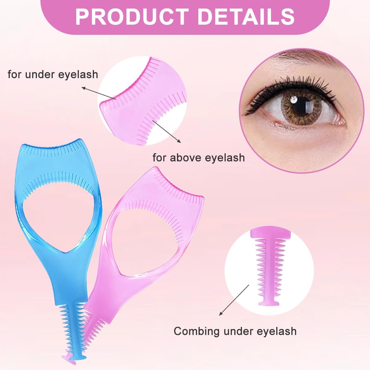 2-Pack 3-in-1 Mascara Tool: Eyelash Shield, Applicator Guide, and Comb Brush for Flawless Lashes (Pink & Blue) - görsel 5