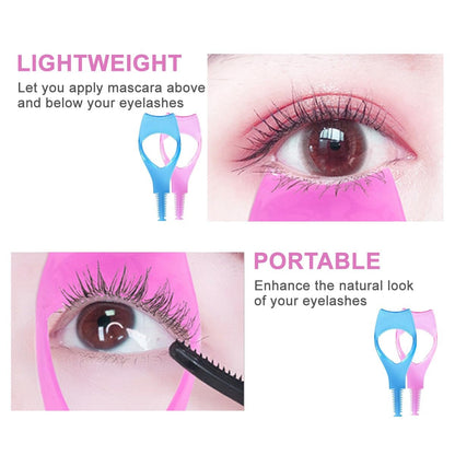 2-Pack 3-in-1 Mascara Tool: Eyelash Shield, Applicator Guide, and Comb Brush for Flawless Lashes (Pink & Blue)