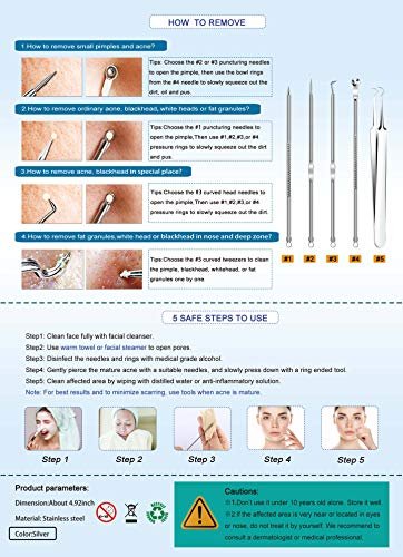 Professional Blackhead Remover Tool Kit - 5-Piece Stainless Steel Comedone Extractor Set for Acne, Pimple, and Blemish Removal