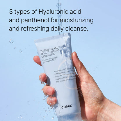 COSRX Hydrium Triple Hyaluronic Moisturizing Cleanser - 150ml | Hydrating Daily Face Wash for Dry Skin with Hyaluronic Acid & Vitamin B5, Paraben-Free, Cruelty-Free Korean Skincare
