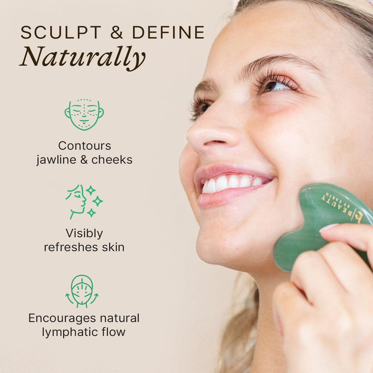 Beauty by Earth Jade Gua Sha Facial Tool – Natural Face Sculpting & Lymphatic Drainage Massager for Jawline, Cheeks, and Eyes Avelisse