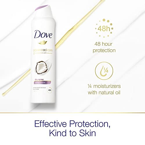Dove Advanced Care Dry Spray Antiperspirant Deodorant Caring Coconut, 48-Hour Protection, 3.8 oz (Pack of 3) Avelisse