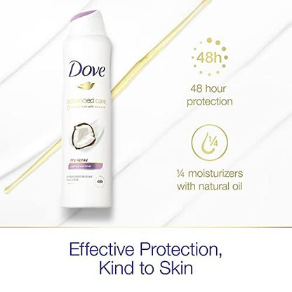 Dove Advanced Care Dry Spray Antiperspirant Deodorant Caring Coconut, 48-Hour Protection, 3.8 oz (Pack of 3) Avelisse