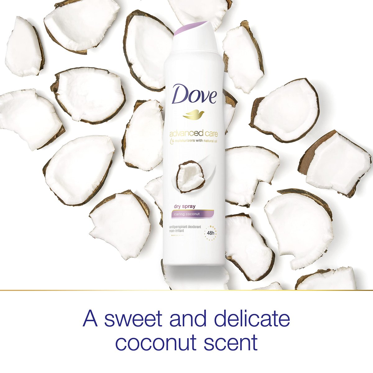 Dove Advanced Care Dry Spray Antiperspirant Deodorant Caring Coconut, 48-Hour Protection, 3.8 oz (Pack of 3) Avelisse