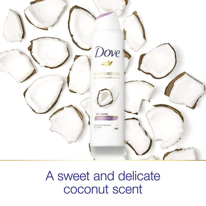 Dove Advanced Care Dry Spray Antiperspirant Deodorant Caring Coconut, 48-Hour Protection, 3.8 oz (Pack of 3) Avelisse