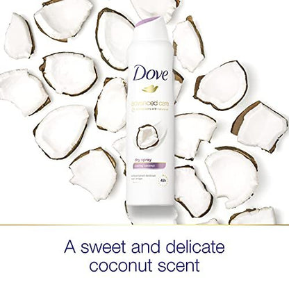 Dove Advanced Care Dry Spray Antiperspirant Deodorant Caring Coconut, 48-Hour Protection, 3.8 oz (Pack of 3) Avelisse