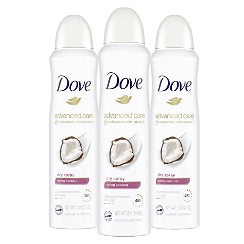 Dove Advanced Care Dry Spray Antiperspirant Deodorant Caring Coconut, 48-Hour Protection, 3.8 oz (Pack of 3) Avelisse