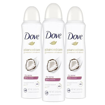 Dove Advanced Care Dry Spray Antiperspirant Deodorant Caring Coconut, 48-Hour Protection, 3.8 oz (Pack of 3) Avelisse