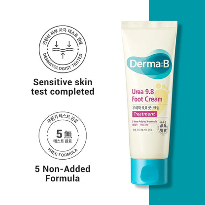 Derma B Urea 9.8% Foot Cream – Intensive Moisture for Dry, Cracked Heels | Hypoallergenic with Camellia Oil, 2.7 fl oz