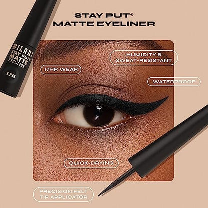 Milani Stay Put Matte Liquid Eyeliner - Black, Waterproof, 17H Wear, Cruelty-Free, Vegan