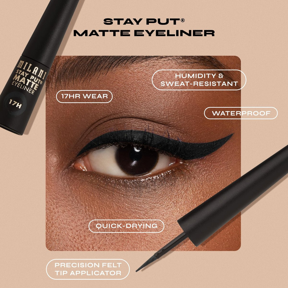 Milani Stay Put Matte Liquid Eyeliner - Black, Waterproof, 17H Wear, Cruelty-Free, Vegan - görsel 4