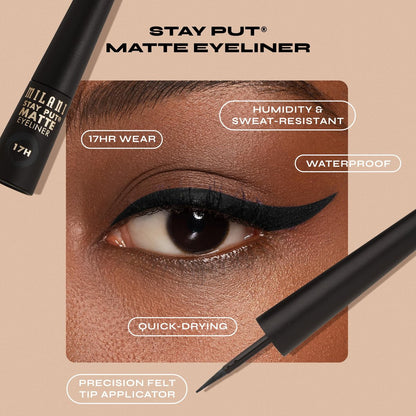 Milani Stay Put Matte Liquid Eyeliner - Black, Waterproof, 17H Wear, Cruelty-Free, Vegan