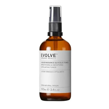 Evolve Organic Beauty Liquid Radiance Glycolic Toner - Smooth, Hydrate, Tone & Exfoliate with Malic + Citric Acid, Galactoarabian - Vegan Clean Beauty (3.4 fl oz) Avelisse