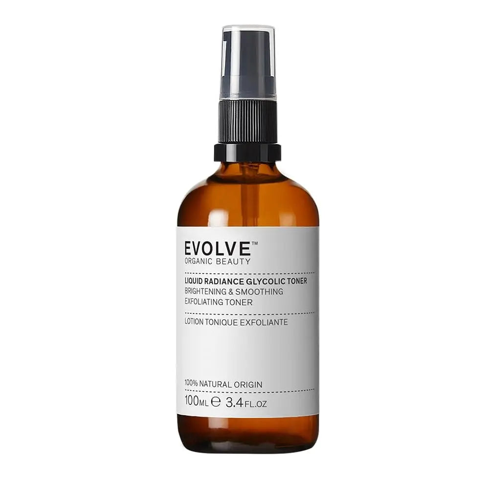 Evolve Organic Beauty Liquid Radiance Glycolic Toner - Smooth, Hydrate, Tone & Exfoliate with Malic + Citric Acid, Galactoarabian - Vegan Clean Beauty (3.4 fl oz) Avelisse