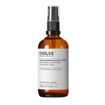 Evolve Organic Beauty Liquid Radiance Glycolic Toner - Smooth, Hydrate, Tone & Exfoliate with Malic + Citric Acid, Galactoarabian - Vegan Clean Beauty (3.4 fl oz) Avelisse