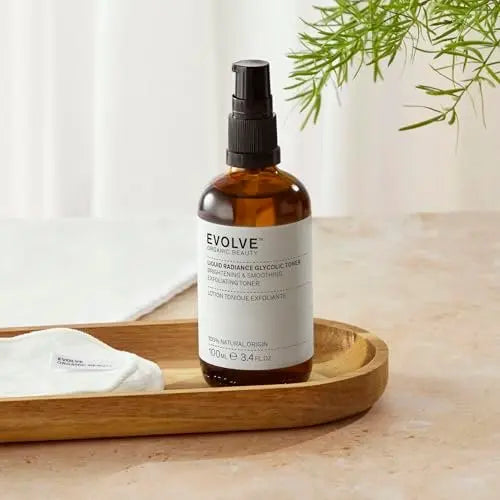 Evolve Organic Beauty Liquid Radiance Glycolic Toner - Smooth, Hydrate, Tone & Exfoliate with Malic + Citric Acid, Galactoarabian - Vegan Clean Beauty (3.4 fl oz) Avelisse