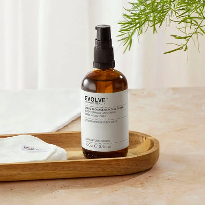 Evolve Organic Beauty Liquid Radiance Glycolic Toner - Smooth, Hydrate, Tone & Exfoliate with Malic + Citric Acid, Galactoarabian - Vegan Clean Beauty (3.4 fl oz) Avelisse