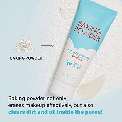 ETUDE Baking Powder Pore Cleansing Foam - Deep Cleansing Face Wash with Micro Baking Powder for Gentle Exfoliation, 5.64 oz