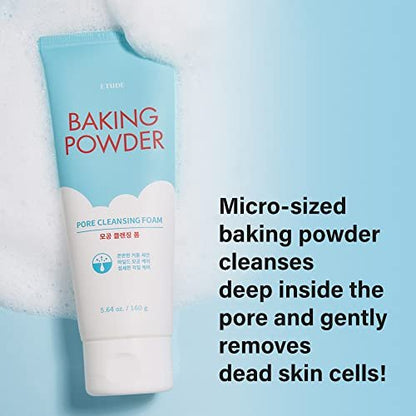 ETUDE Baking Powder Pore Cleansing Foam - Deep Cleansing Face Wash with Micro Baking Powder for Gentle Exfoliation, 5.64 oz