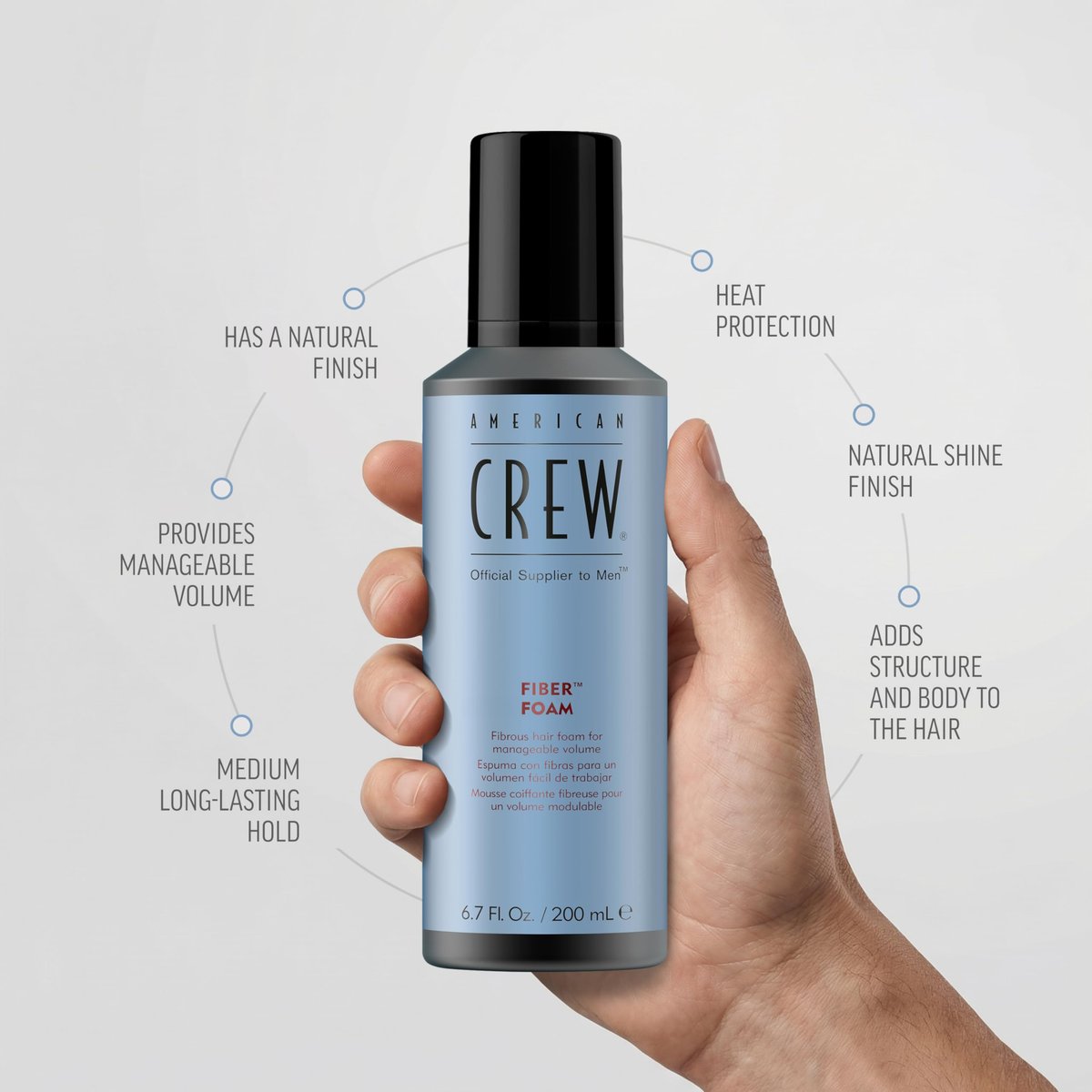 American Crew Men's Hair Fiber Grooming Foam - 6.7 oz | Flexible Hold & Texture - görsel 5