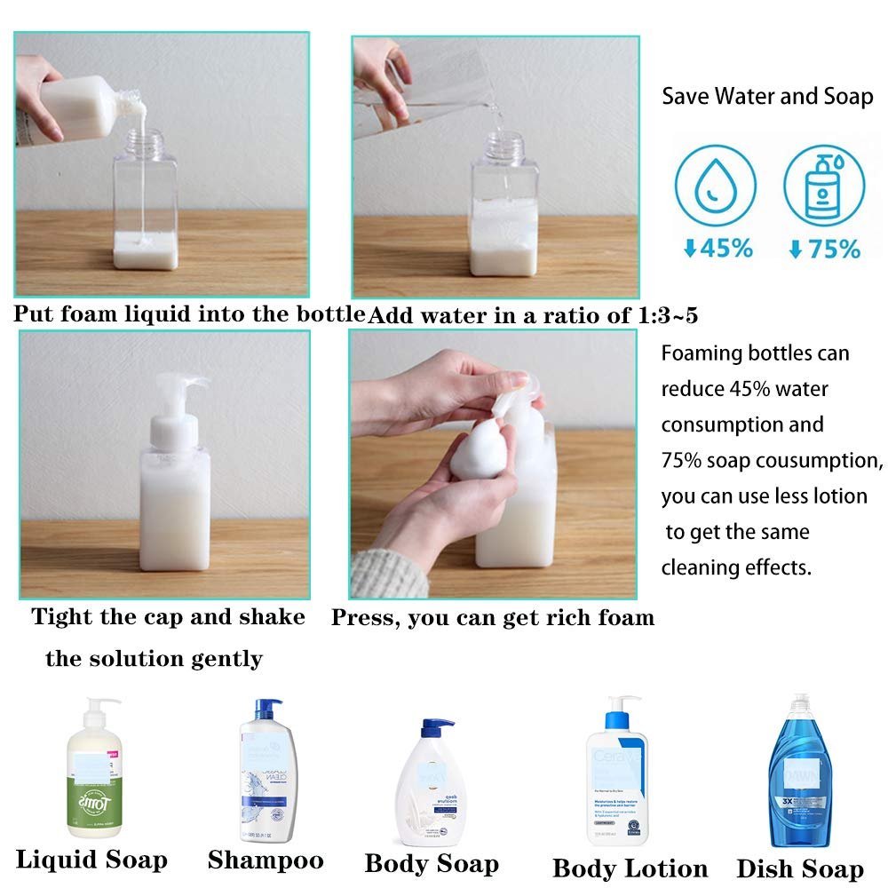 2 Pack Foaming Soap Dispenser 15oz Refillable Foam Liquid Hand Soap Empty Plastic Pump Bottle Container for Bathroom Vanities, Kitchen Sink, Hospital, Clinic, Clear 450ml - görsel 9