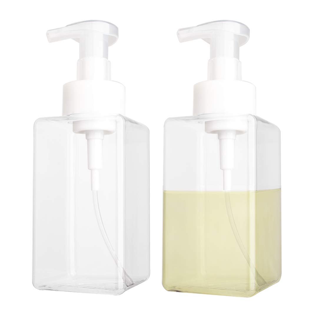 2 Pack Foaming Soap Dispenser 15oz Refillable Foam Liquid Hand Soap Empty Plastic Pump Bottle Container for Bathroom Vanities, Kitchen Sink, Hospital, Clinic, Clear 450ml - görsel 1