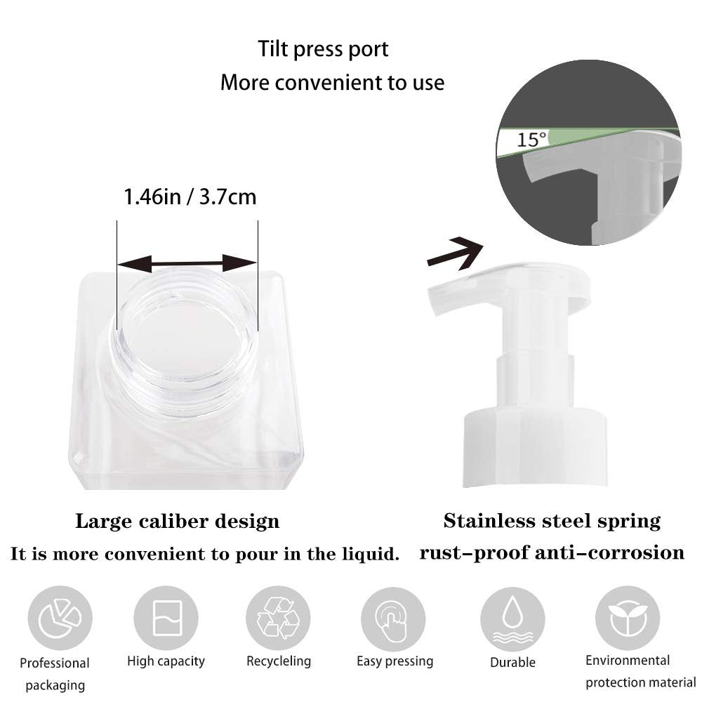 2 Pack Foaming Soap Dispenser 15oz Refillable Foam Liquid Hand Soap Empty Plastic Pump Bottle Container for Bathroom Vanities, Kitchen Sink, Hospital, Clinic, Clear 450ml - görsel 7