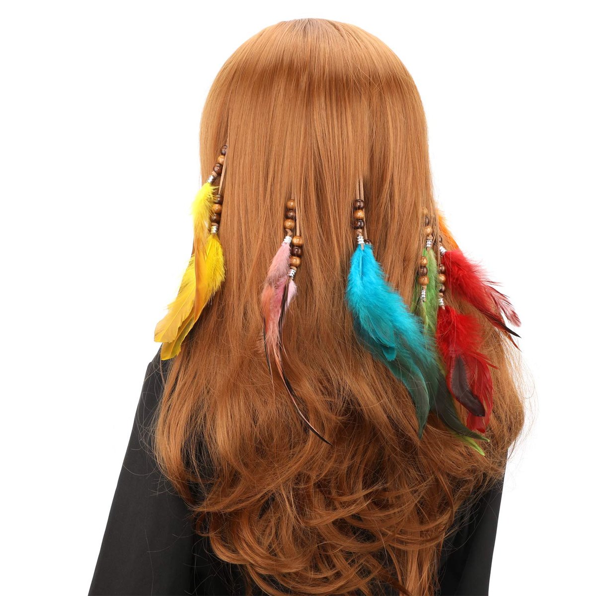 MWOOT 6-Piece Handmade Feather Hair Clips – Boho Hippie Hair Extensions with Comb, Beads & Hemp Tassels for Festival, Cosplay, or Daily Style - görsel 5
