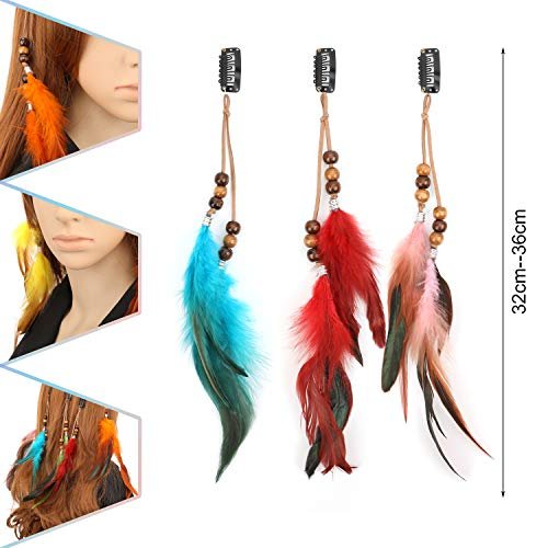 MWOOT 6-Piece Handmade Feather Hair Clips – Boho Hippie Hair Extensions with Comb, Beads & Hemp Tassels for Festival, Cosplay, or Daily Style - görsel 4