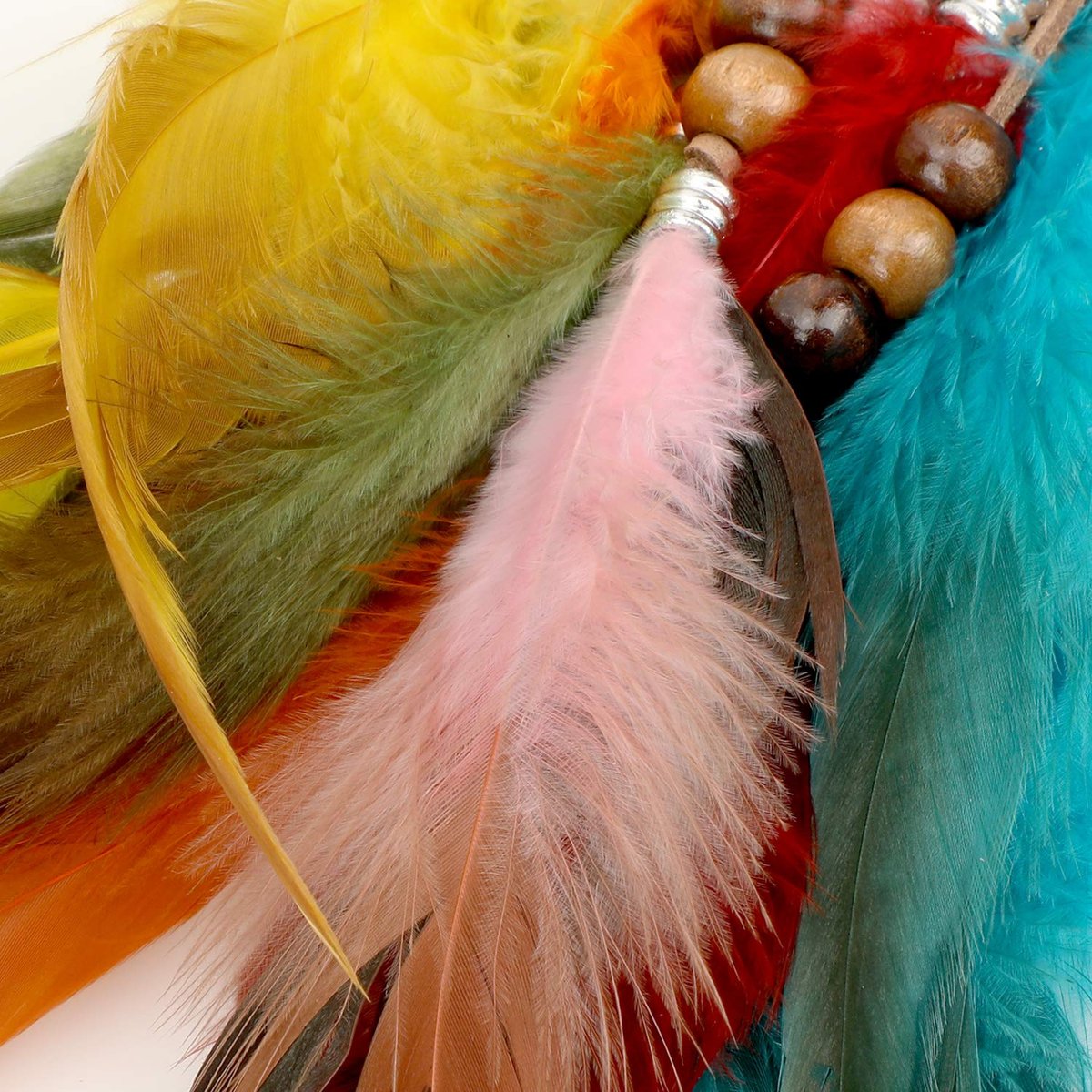 MWOOT 6-Piece Handmade Feather Hair Clips – Boho Hippie Hair Extensions with Comb, Beads & Hemp Tassels for Festival, Cosplay, or Daily Style - görsel 9