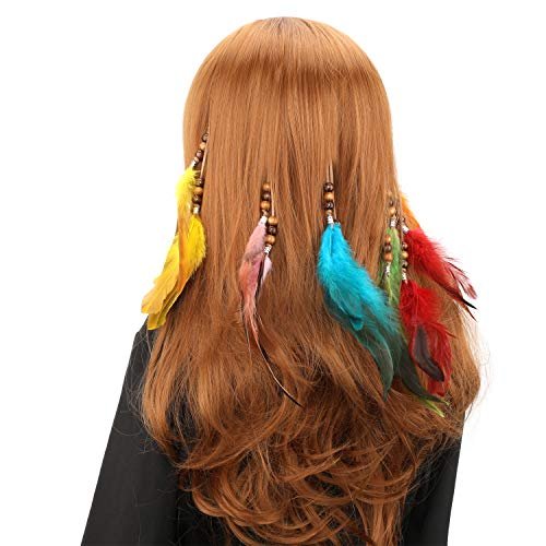 MWOOT 6-Piece Handmade Feather Hair Clips – Boho Hippie Hair Extensions with Comb, Beads & Hemp Tassels for Festival, Cosplay, or Daily Style - görsel 6