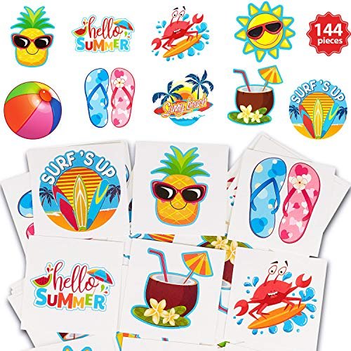 Patelai 144 Pieces Summer Temporary Tattoos – Beach, Hawaiian Luau Party Favors, Tropical Waterproof Stickers for Kids & Adults, 9 Styles - görsel 2