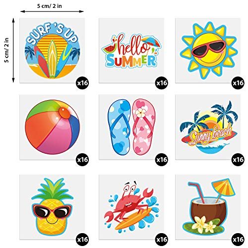 Patelai 144 Pieces Summer Temporary Tattoos – Beach, Hawaiian Luau Party Favors, Tropical Waterproof Stickers for Kids & Adults, 9 Styles - görsel 4