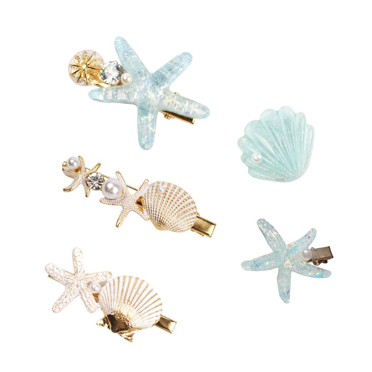 Shell Pearl Starfish Hair Clip Set – 4-Pack Multicolor Alligator Hair Clips for Women & Girls - görsel 1