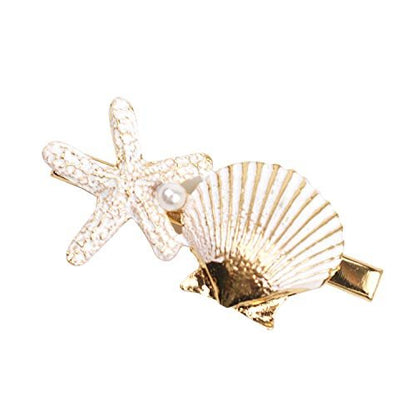 Shell Pearl Starfish Hair Clip Set – 4-Pack Multicolor Alligator Hair Clips for Women & Girls