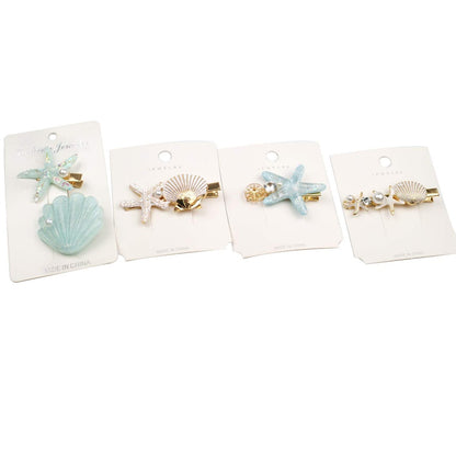 Shell Pearl Starfish Hair Clip Set – 4-Pack Multicolor Alligator Hair Clips for Women & Girls