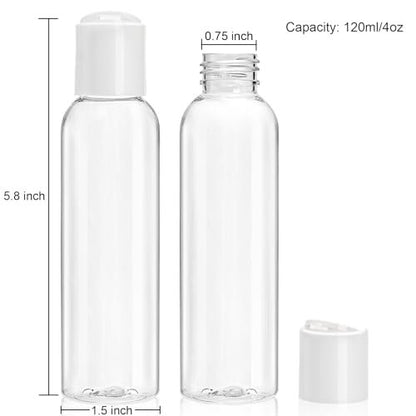 Bekith 30 Pack 4oz Travel Bottles for Toiletries, Empty Small Plastic Squeeze Bottles with Disc Top Flip Cap, Clear Refillable Travel Size Containers For Shampoo, Lotions, Liquid Body Soap, Creams Avelisse