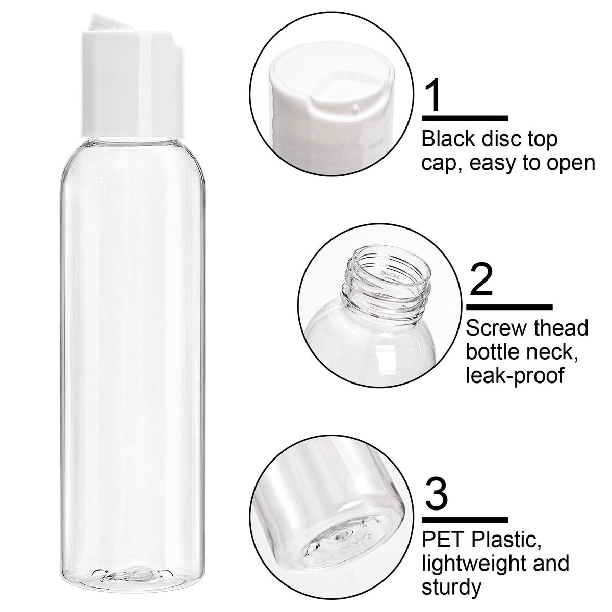 Bekith 30 Pack 4oz Travel Bottles for Toiletries, Empty Small Plastic Squeeze Bottles with Disc Top Flip Cap, Clear Refillable Travel Size Containers For Shampoo, Lotions, Liquid Body Soap, Creams Avelisse