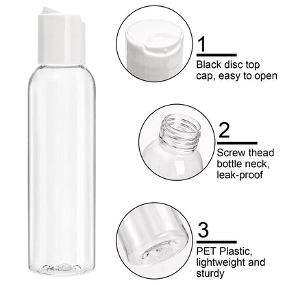 Bekith 30 Pack 4oz Travel Bottles for Toiletries, Empty Small Plastic Squeeze Bottles with Disc Top Flip Cap, Clear Refillable Travel Size Containers For Shampoo, Lotions, Liquid Body Soap, Creams Avelisse