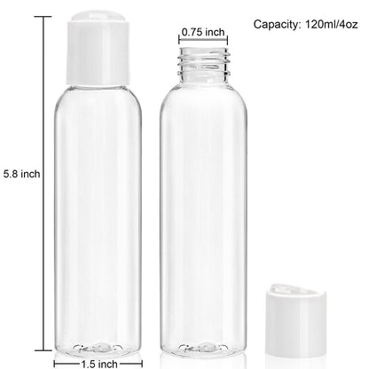 Bekith 30 Pack 4oz Travel Bottles for Toiletries, Empty Small Plastic Squeeze Bottles with Disc Top Flip Cap, Clear Refillable Travel Size Containers For Shampoo, Lotions, Liquid Body Soap, Creams Avelisse