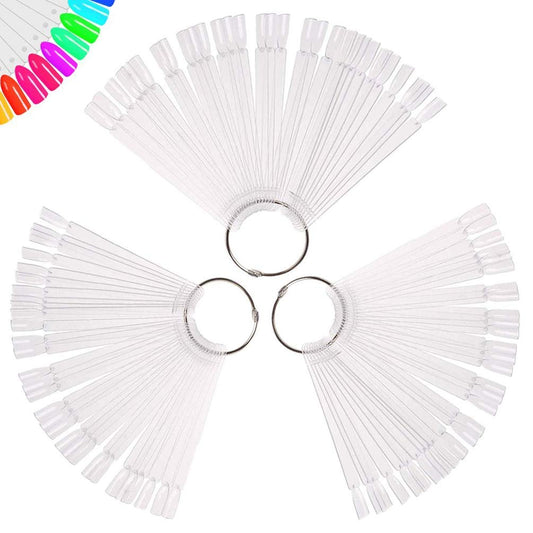 150 Pcs Clear Nail Swatch Sticks with Ring - Fan Shape Nail Art Polish Display Tips, Transparent Practice Nail Tips for Color Testing