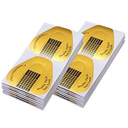 200Pcs Gold Acrylic Nail Forms - Treamlyn Long Nail Tips Extension Forms for Gel, Polygel, and Acrylic Nails