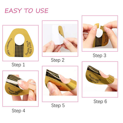 200Pcs Gold Acrylic Nail Forms - Treamlyn Long Nail Tips Extension Forms for Gel, Polygel, and Acrylic Nails